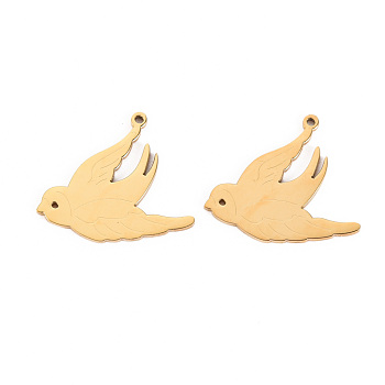 304 Stainless Steel Pendants, Laser Cut, Swallow, Real 14K Gold Plated, 17x20x1mm, Hole: 1mm
