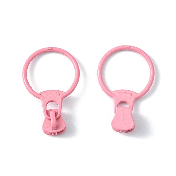 Alloy Zipper, with Resin Puller, Round, Cadmium Free & Lead Free, Hot Pink, 37mm, ring: 31.5x23.5x1.5mm, zipper puller: 10.5x9x7.5mm