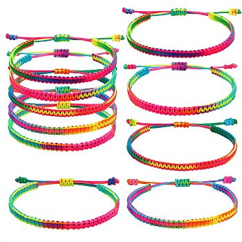 Braided Nylon Thread Cord Bracelets, Colorful, 1/4 inch(0.5cm), Inner Diameter: 2~3-1/8 inch(5~8cm), 5pcs/set