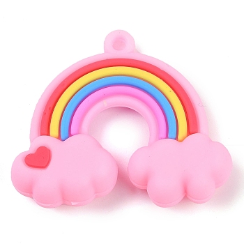 PVC Plastic Pendants, Rainbow Cloud, Pink, 35.5x42x10.5mm