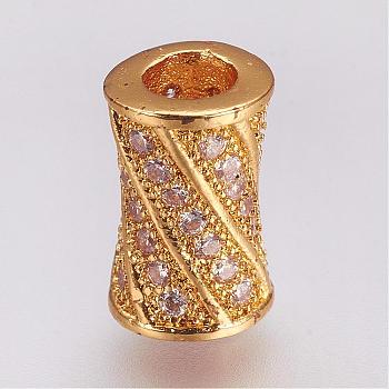 Brass Micro Pave Cubic Zirconia Beads, Column, Golden, 9x6mm, Hole: 3mm