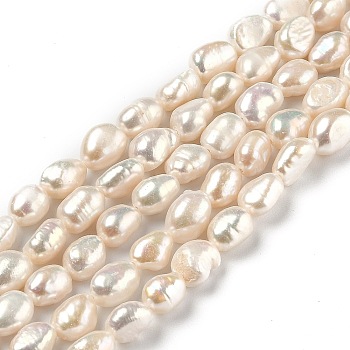 Natural Cultured Freshwater Pearl Beads Strands, Rice, Bisque, 8~9.5x4~6mm, Hole: 0.7mm, about 40pcs/strand, 13.98 inch(35.5cm)