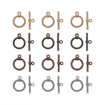 Tibetan Style Alloy Toggle Clasps, Mixed Color, Ring: 22x17.5x2mm, hole: 2mm, Bar: 25.5x8x3mm, hole: 2mm, 5set/color, 20set/bag