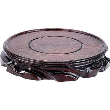 Flat Round Solid Wood Carved Base Stand, for Gemstone, Flowerpot Vase, Fish Tank, Teapot, Buddha Statue Display Holder, Coconut Brown, 13.8x2.3cm