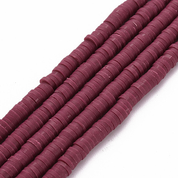 Handmade Polymer Clay Bead Strands, Heishi Beads, Disc/Flat Round, Brown, 4x0.5~1mm, Hole: 1.5mm, about 320~447pcs/strand, 15.74~16.92 inch