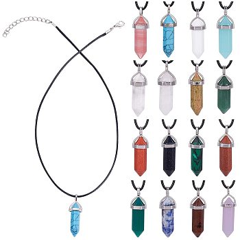 SUNNYCLUE DIY Necklace Making, with Natural & Synthetic Gemstone and Glass Pointed Pendants, with Brass Findings and Waxed Cotton Cord, Bullet, Mixed Color, 36~40x12mm, Hole: 3x4mm