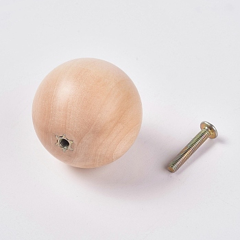 Unfinished Wood Ball Drawer Knobs Pulls Handles, with Iron Screws, BurlyWood, 40mm, Screw: 24x4mm