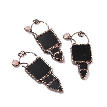 Natural Black Agate Big Pendants, with Rose Quartz, Red Copper Tone Brass Findings & Jump Rings, Cadmium Free & Lead Free, Arrows, 87x39x8mm, Hole: 6mm