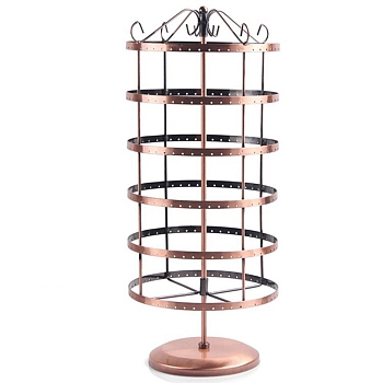 6-Tier Rotatable Iron Earring Display Towers, with 288 Holes, Red Copper, 19.5x19.5x48cm