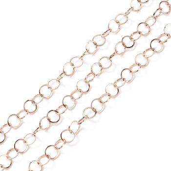 Ion Plating(IP) 304 Stainless Steel Rolo Chains, Soldered, with Spool, Rose Gold, 5x0.5mm, 32.8 Feet(10m)/roll