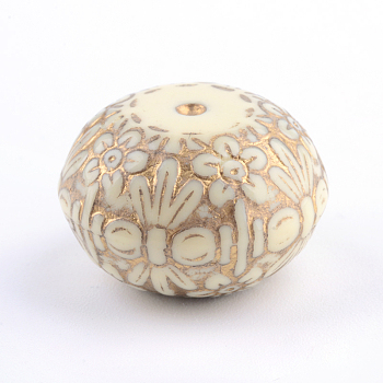 Flat Round with Flower Plating Acrylic Beads, Golden Metal Enlaced , Beige, 21x14mm, Hole: 2mm, about 136pcs/500g