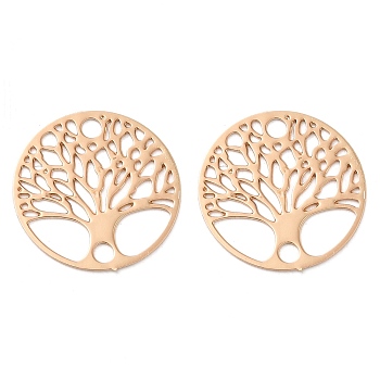 Rack Plating Brass Connector Charms, Etched Metal Embellishments, Long-Lasting Plated, Tree of Life Links, Light Gold, 15x0.3mm, Hole: 1.8mm