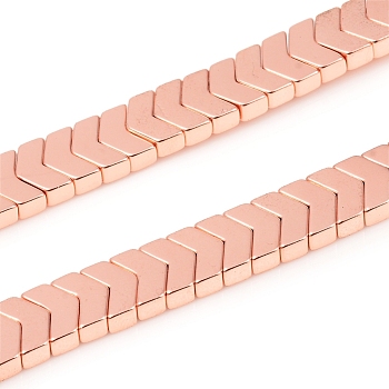 Electroplated Non-magnetic Synthetic Hematite Beads Strands, Arrow, Rose Gold Plated, 5.5x8x3mm, Hole: 1mm, about 114pcs/Strand, 16.14 inch(41cm)