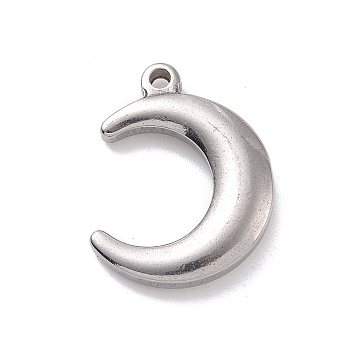 304 Stainless Steel Pendants, Moon, Stainless Steel Color, 22x17x4mm, Hole: 1.2mm