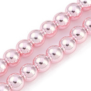 Baking Paint Electroplated Synthetic Non-magnetic Hematite Beads Strands, Round, Pink, 8mm, Hole: 1.2mm, about 54pcs/strand, 15.75''(40cm)