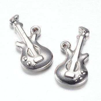 201 Stainless Steel Pendants, Guitar, Stainless Steel Color, 20x10x3mm, Hole: 1.2mm