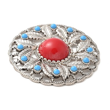 Alloy Pave Dyed Red Synthetic Turquoise Flat Round Multi-Strand Links(FIND-M052-03P-NR)-2