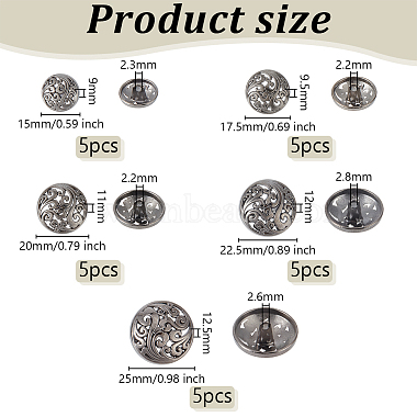 25Pcs 5 Styles 1-Hole Retro Zinc Alloy Shank Buttons(BUTT-OC0001-57A)-2