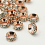 Rondelle Brass+Rhinestone Spacer Beads(X-RB-A020-7mm-01RG)