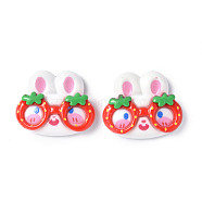 Opaque Resin Cabochons, Animal with Strawberry Glasses, Rabbit Pattern, 24x28.5x8mm(CRES-P023-06A)