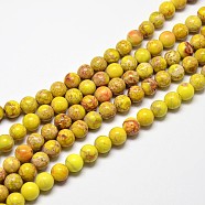 Natural Imperial Jasper Beads Strands, Round, Dyed, Yellow, 8mm, Hole: 1mm, about 48pcs/strand, 15.7 inch(X-G-I122-8mm-03)