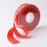 Merry Christmas with Snowflake Polyester Grosgrain Ribbon for Christmas, Red, 1 inch(25mm), about 100yards/roll(91.44m/roll)(SRIB-K002-25mm-G01)