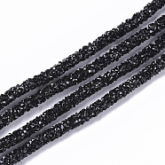 PVC Tubular Synthetic Rubber Cord, Hollow Pipe, with Resin Rhinestone, Black, 5~6mm, Hole: 2mm, about 54.68 yards(50m)/bundle(RCOR-S001-02A)