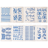 8 Sheets 8 Style Paper Ceramic Decals, Pottery Ceramics Clay Transfer Paper, Underglaze Flower Paper, Blue and White Porcelain Style, Royal Blue, 530x380x0.1mm, 1 sheet/style(DIY-BC0006-35)