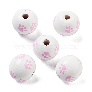 Dog Theme Wood Beads, Dog Paw, Pink, 15.5x14.5mm, Hole: 4mm(WOOD-M011-05A-04)