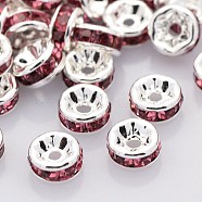 Brass Rhinestone Spacer Beads, Grade AAA, Straight Flange, Nickel Free, Silver Color Plated, Rondelle, Rose, 5x2.5mm, Hole: 1mm(RB-A014-Z5mm-23S-NF)