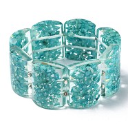 Natural Calcite & Synthetic Opal Stretch Bracelets, Epoxy Resin Domino Bracelets for Women, Dark Turquoise, Inner Diameter: 2-3/8 inch(6.1cm)(BJEW-G702-02)