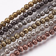 Electroplate Natural Lava Rock Beads Strands, Long-Lasting Plated, Round, Bumpy, Mixed Color, 4.5~5mm, Hole: 0.8mm, about 89pcs/strand, 15.16 inch(38.5cm)(G-I200-17)