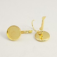Brass Leverback Earring Findings, Lead Free and Cadmium Free, Golden, Size: about 14mm wide, 25mm long, 12mm inner diameter(X-KK-C1244-G)