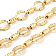 Handmade Brass Oval Link Chains, with Column Links, Unwelded and with Spool, Lead Free & Nickel Free & Cadmium Free, Long-Lasting Plated, Real 18K Gold Plated, Oval: 8x7x1.5mm, Column: 9x3mm, about 16.4 Feet(5m)/roll(CHC-A004-17G-NR)