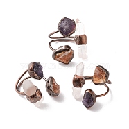 Natural Amethyst & Quartz Crystal Irregular Nugget Open Cuff Ring, Red Copper Brass Chunky Ring for Women, Cadmium Free & Lead Free, US Size 9 3/4(19.5mm)(RJEW-I082-07R-02)