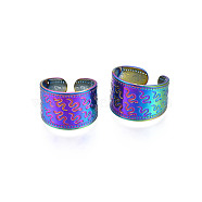 Ion Plating(IP) Rainbow Color 304 Stainless Steel Snake Pattern Open Cuff Ring, Chunky Wide Ring for Women, US Size 7 1/4(17.5mm)(RJEW-S405-257M)