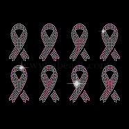 Breast Cancer Awareness Bibbon Glass Hotfix Rhinestone, Iron on Appliques, Costume Accessories, for Clothes, Bags, Pants, Hot Pink, 297x210mm(DIY-WH0303-092)