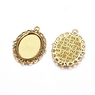 Tibetan Style Oval Alloy Pendant Cabochon Settings, Lead Free & Cadmium Free, Antique Golden, Tray: 25x18m, 39x29x2mm, Hole: 2.5mm, about 300pcs/1000g(TIBEP-Q054-44AG-RS)