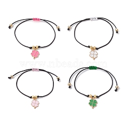 Alloy Enamel Clover Charm Bracelet, Braided Adjustable Bracelet, Mixed Color, Inner Diameter: 3-3/8 inch(8.6cm)(BJEW-JB09962)