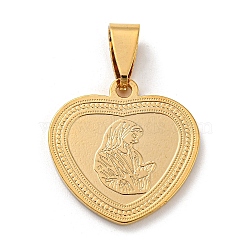 Vacuum Plating 304 Stainless Steel Pendants, Heart with Virgin Mary Charm, Golden, 22.5x22x1.5mm, Hole: 9x4mm(STAS-D024-03G)