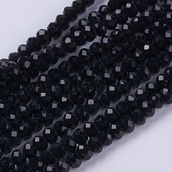 Opaque Solid Color Glass Bead Strands, Imitation Jade, Faceted, Rondelle, Black, 3x2mm, Hole: 0.8mm, about 185~190pcs/strand, 14.9~17.3 inch(38~44cm)(GLAA-F076-A14)