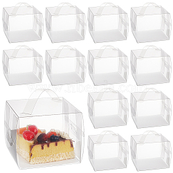 Foldable Transparent Plastic Single Cake Gift Packing Box, Bakery Cake Cupcake Box Container, with Handle and Paper, Square, Clear, Finish Product: 13x13x11cm(CON-WH0084-42C)