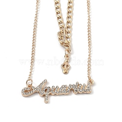 Alloy Double Layered Necklaces, Pendant Necklaces, with Glass Rhinestone, Constellation/Zodiac Sign, Golden, Aquarius, Word: 46x16x2.5mm, 16.14 inch(41cm)(NJEW-B0002-04G)