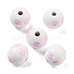 Dog Theme Wood Beads, Dog Paw, Pink, 15.5x14.5mm, Hole: 4mm(WOOD-M011-05A-04)