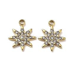 Ion Plating(IP) 304 Stainless Steel Charms, with Crystal Rhinestone, Star Charm, Real 18K Gold Plated, 13x10x2mm, Hole: 1.2mm(STAS-Q254-11G)