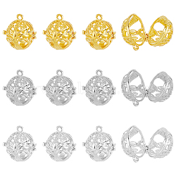 12Pcs 3 Colors Brass Cage Pendants, For Chime Ball Pendant Necklaces Making, Hollow Round Charm with Tree of Life, Mixed Color, 17x17.5x15mm, Hole: 1mm, Inner Diameter: 11.5mm, 4pcs/color(KK-DC0002-46)