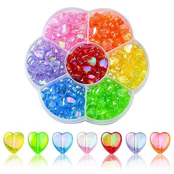 280Pcs 7 Colors Eco-Friendly Transparent Acrylic Beads, Heart, Dyed, AB Color, Mixed Color, 8x8x3mm, Hole: 1.5mm, 40pcs/color