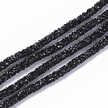 PVC Tubular Synthetic Rubber Cord, Hollow Pipe, with Resin Rhinestone, Black, 5~6mm, Hole: 2mm, about 54.68 yards(50m)/bundle