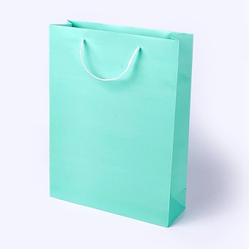 Kraft Paper Bags, with Handles, Gift Bags, Shopping Bags, Rectangle, Aquamarine, 40x30x10cm