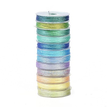12 Rolls 12 Colors 6-Ply PET Polyester Cord, for Jewelry Making, Blue, 0.4mm, about 18~20m/roll, 1 roll/color